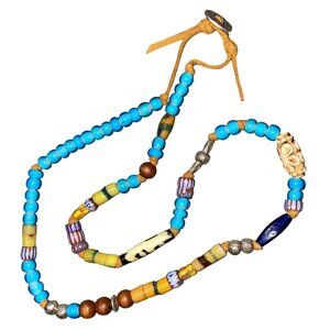 Necklace Bead Button Closure Leather 26" Artisan